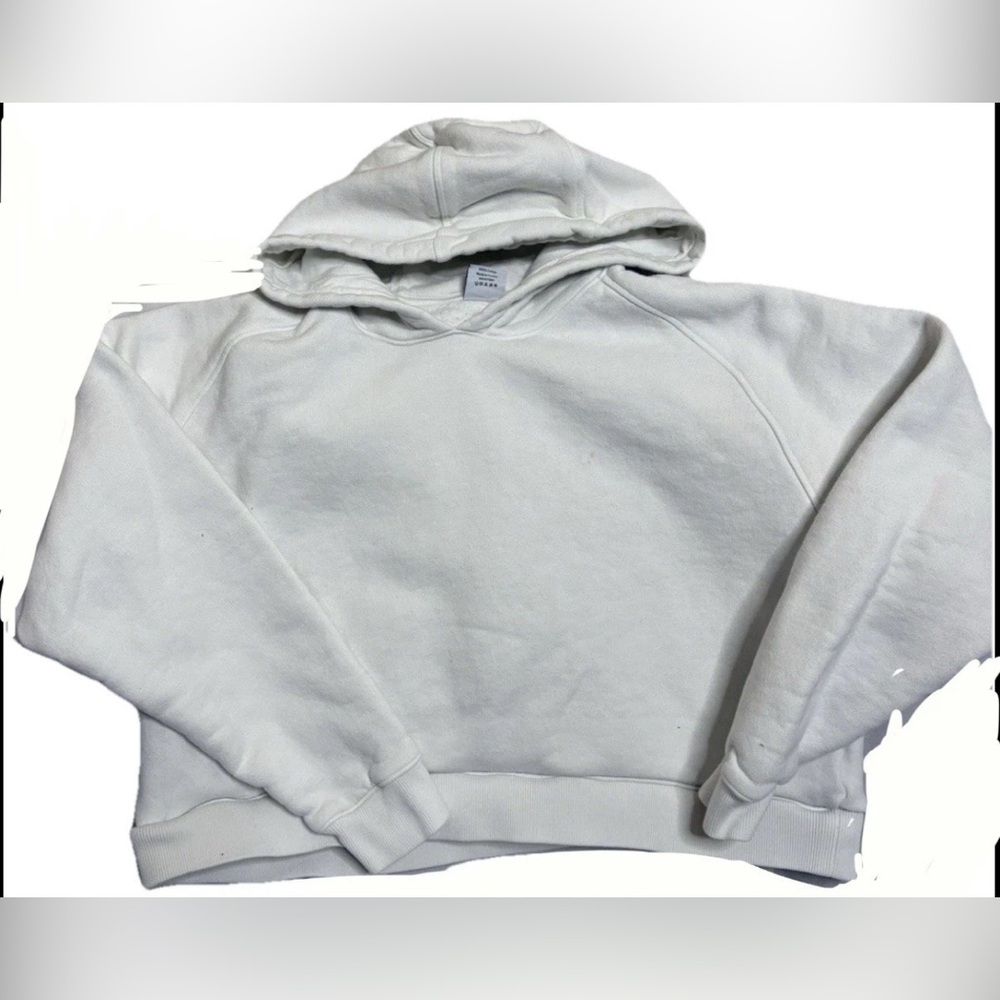 OUTDOOR VOICES Hoodie Sweatshirt Cropped Boxy Cut White Size XL